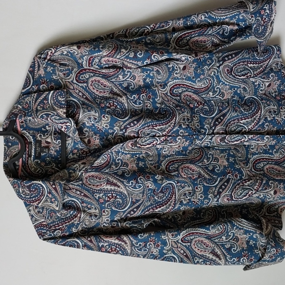 Talbots Shirt Blouse Paisley Corpcore Top Teal Work Office Size 2p